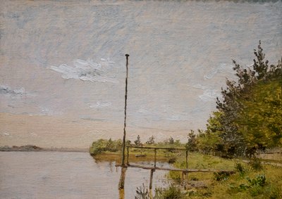 约 1838 年，《从 Dosseringen 望 Nerrebro 的 Sortedam 湖景》研究（纸面油画） 作者 克里斯汀·谢勒鲁普·科布克