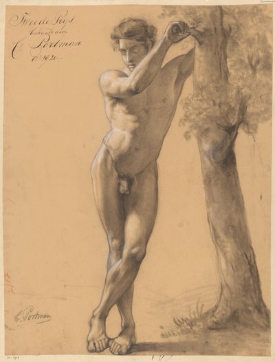 站立的男性裸体，从正面看（二等奖，1820 年） 作者 克里斯蒂安·朱利叶斯·洛德维克·波特曼