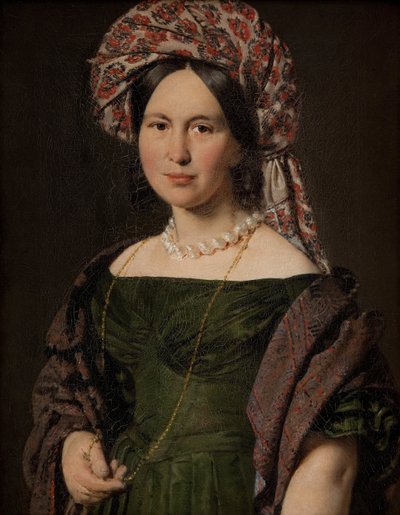 凯瑟琳·詹森（Cathrine Jensen），内尔·洛伦岑（NéeLorenzen），穿着头巾的艺术家妻子，1842-1843年 作者 克里斯蒂安·阿尔布雷希特·詹森