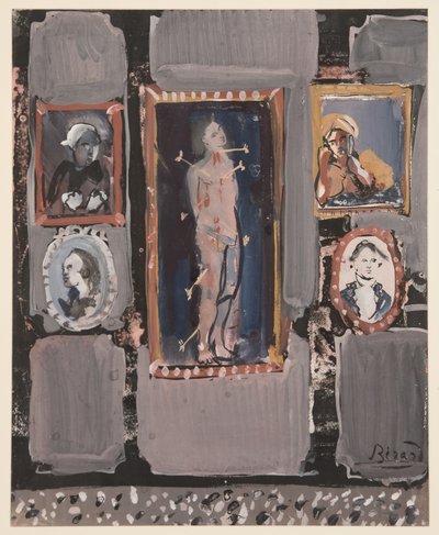 灰色背景上的圣塞巴斯蒂安，约 1935-1945 年（纸面水粉画） 作者 克里斯蒂安·贝拉尔