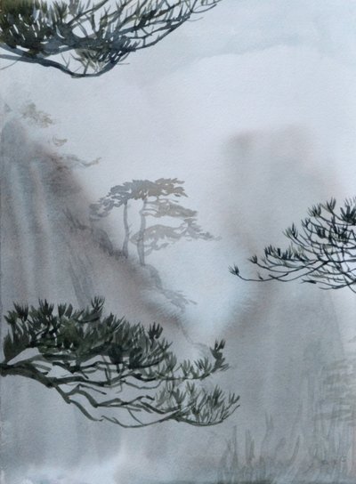 最后的群山》，2015 年（纸上水彩） 作者 克里斯蒂安·福尔