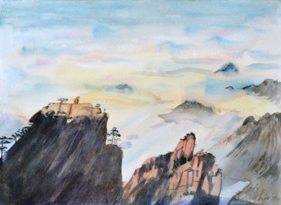 石猴凝望云海，2015（纸本水彩画） 作者 克里斯蒂安·福尔