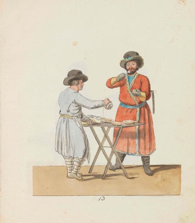 Kissel小贩和庄园马车夫 来自《圣彼得堡小贩》系列，1799年。 作者 克里斯蒂安·格特弗里德·海因里希·盖斯勒
