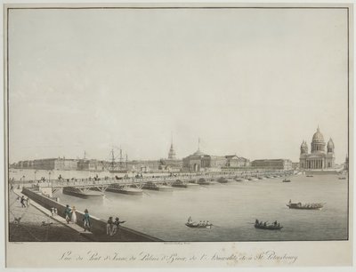 彼得堡圣以撒桥的景色 - Christian Gottlieb Hammer (1779-1864)。 蚀刻，水彩，1820 年前。圣彼得堡历史国家博物馆 作者 克里斯蒂安·戈特洛布锤