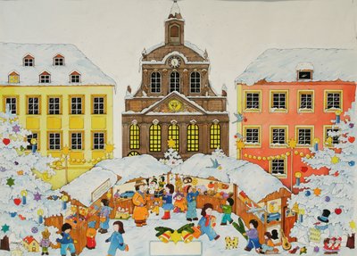 圣诞市场》，2001年（纸上水彩）。 作者 克里斯汀·坎普夫（Christian Kaempf）