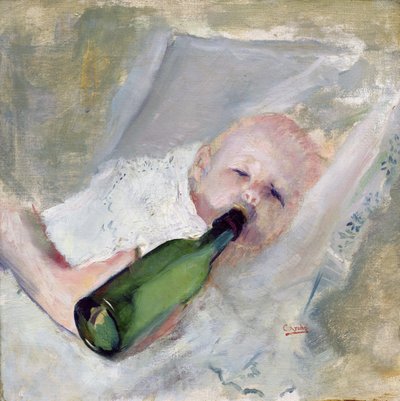 拿奶瓶的婴儿（布面油画） 作者 克里斯蒂安·克罗格（Christian Krohg）