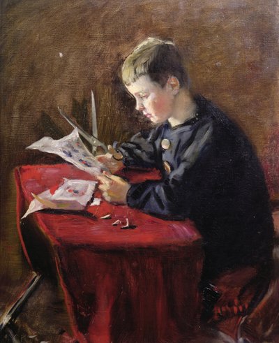 剪圣诞装饰的男孩 作者 克里斯蒂安·克罗格（Christian Krohg）