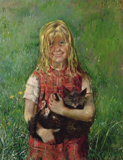 养猫的女孩（布面油画） 作者 克里斯蒂安·克罗格（Christian Krohg）