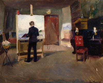 画家尼尔斯·汉斯汀在工作室 作者 Christian Krohg