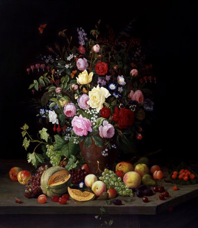 花卉和水果静物。克里斯蒂安-莫尔贝克（1853-1921 年）的画作，私人收藏。 作者 克里斯蒂安·莫尔巴克