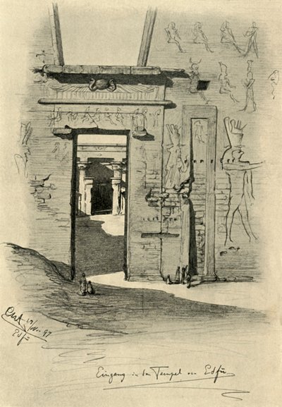 埃及埃德福神庙的入口，1898年。 作者 克里斯蒂安·威廉·艾尔斯