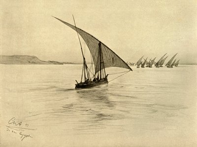 尼罗河上的Feluccas，埃及开罗，1898年。   作者 克里斯蒂安·威廉·艾尔斯
