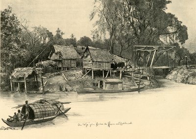 暹罗曼谷高跷上的房屋，1898年。   作者 克里斯蒂安·威廉·艾尔斯