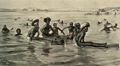 尼罗河上的人在第一座白塔下，埃及，1898年。   作者 克里斯蒂安·威廉·艾尔斯