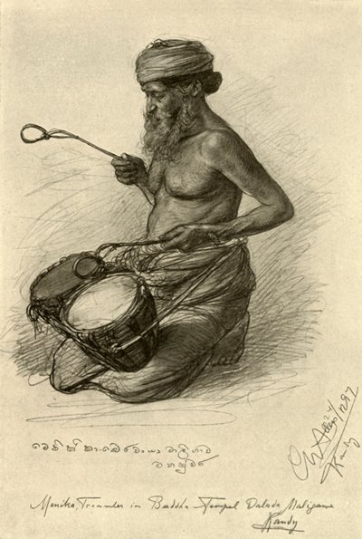 梅尼卡--1898年在锡兰康提的牙庙的鼓手。 作者 克里斯蒂安·威廉·艾尔斯