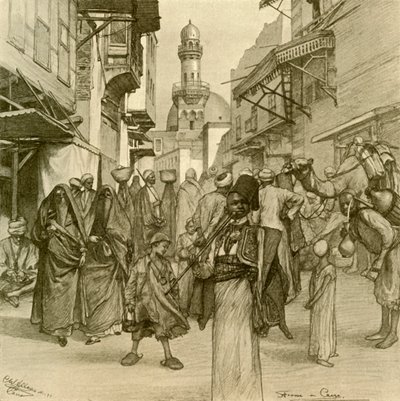 开罗的街道，1898年。 作者 克里斯蒂安·威廉·艾尔斯