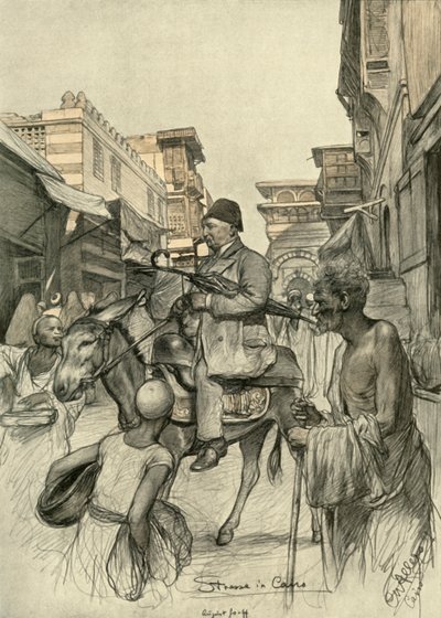 开罗的街道，1898年。 作者 克里斯蒂安·威廉·艾尔斯