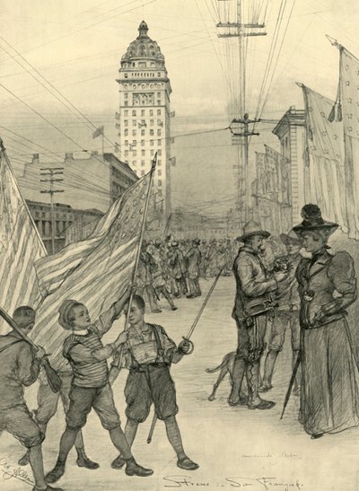 美国旧金山的街景，1898年。 作者 克里斯蒂安·威廉·艾尔斯