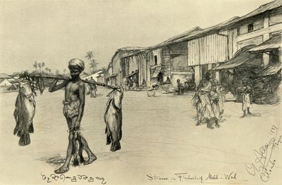 锡兰Mutwal一个渔村的街景，1898年。 作者 克里斯蒂安·威廉·艾尔斯