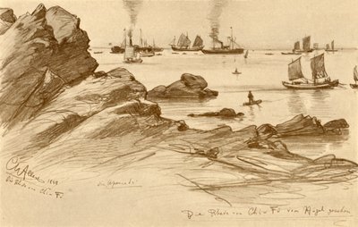从山上看到的Chefoo的道路，中国，1898年。 作者 克里斯蒂安·威廉·艾尔斯