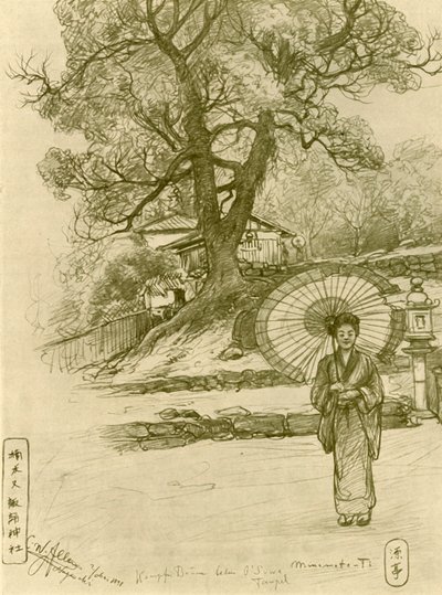 打着阳伞的女人，日本长崎，1898年。 作者 克里斯蒂安·威廉·艾尔斯