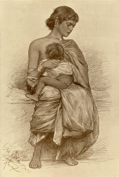 年轻的母亲，康提，锡兰，1898年。 作者 克里斯蒂安·威廉·艾尔斯