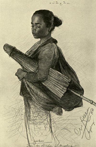 拿着阳伞的年轻女子，马加良，爪哇，1898年。   作者 克里斯蒂安·威廉·艾尔斯