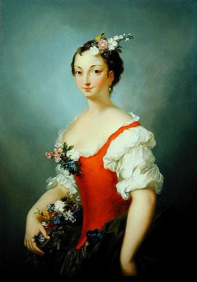 手捧鲜花的女士画像（油画板）。 作者 克里斯蒂安·威廉·欧内斯特·迪特里希