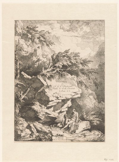 岩石景观，两个人物在石头上休息
迪特里希的作品（系列名称）
Oeuvre de C. G. E. Dietrich, Peintre de S. A. Electorale de Saxe（......）（作品上的系列名称） 作者 克里斯蒂安·威廉·欧内斯特·迪特里希