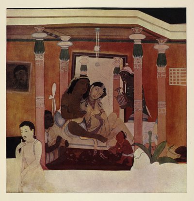 一对相拥的情侣，"阿姜塔壁画 "的复制品 作者 在克里斯蒂安娜赫林汉姆之后