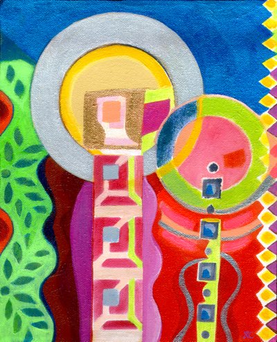 花园中的圣母与圣婴》，约 2010 年（丙烯酸画布） 作者 克里斯蒂娜·萨吉