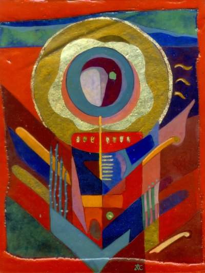 红色天使》，约 2005 年（蛋彩画，石膏板，金箔） 作者 克里斯蒂娜·萨吉