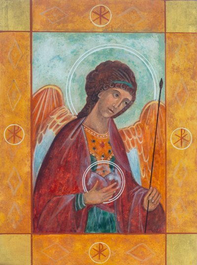 米迦勒天使长，2005 年（蛋彩画、金箔、木板） 作者 克里斯汀·黑尔斯