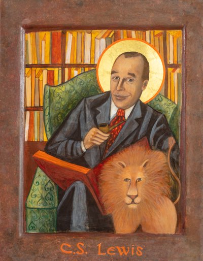 C.S. Lewis 图标，2021 年（蛋彩画、金箔、木板） 作者 克里斯汀·黑尔斯