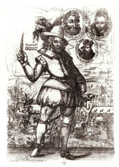 刺杀亨利四世的弗朗索瓦-拉瓦亚克肖像（1553-1610 年）（雕刻）（黑白照片） 作者 克里斯托弗·范·西赫姆
