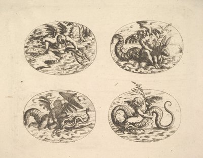 带着海怪的普提，来自《新格罗特斯肯布赫》的图版，1610年。 作者 克里斯托夫·詹尼策