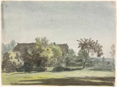 树木后面的农舍，约1790年。 作者 克里斯托夫·内特