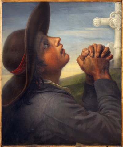 农民的头卖了。 托马斯·德乔治 (Thomas Degeorge) (1786-1854) 的画作，布面油画，大约 1830 年，为绘画《邦尚之死》而研究。 法国艺术 作者 克里斯托夫·托马斯·德乔治