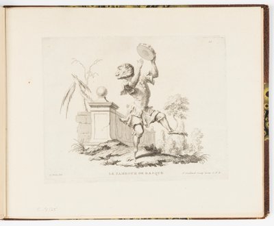 图版 10，Le Tambourour de Basque（《手鼓》），Singeries ou différentes actions de la vie humaine représentées par des singes（《猴子的滑稽行为或猴子表现的人类生活的不同行为》）。 作者 弗朗索瓦·菲利普·夏彭蒂埃