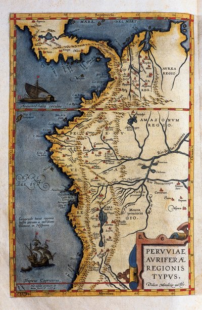 秘鲁地图，来自 1570 年埃尔南多·德索托探险队的记录 作者 克里斯多夫·普兰汀