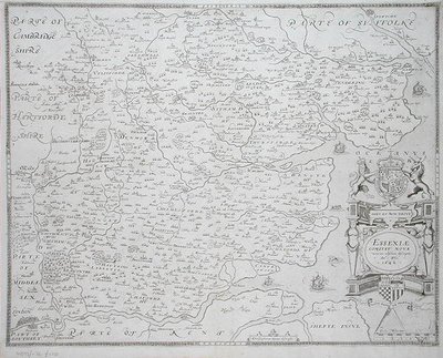 埃塞克斯地图，由威廉-韦伯刻制，1645年出版（雕刻）。 作者 克里斯托弗（后）萨克斯顿