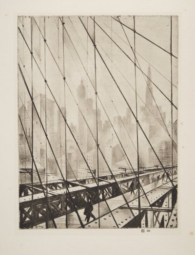 望穿布鲁克林大桥》，1921 年出版（蚀刻版画） 作者 克里斯托弗·理查德·怀恩·内文森