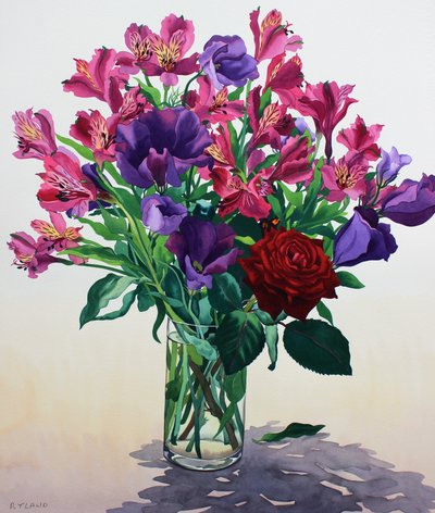 鲜花与红玫瑰（纸上水彩） 作者 克里斯托弗·莱兰