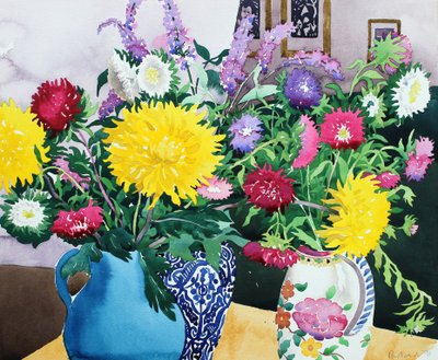 室内用紫苑（纸上水彩） 作者 克里斯托弗·莱兰