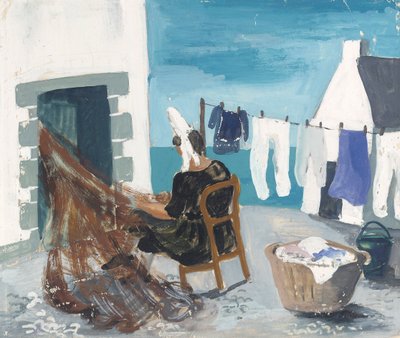 Mending Nets，特雷布尔，约1930年（纸上的铅笔和水粉） 作者 克里斯托弗·伍德