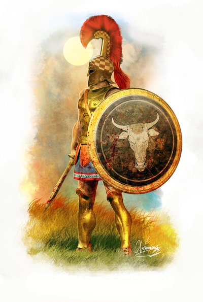 古雅典霍普莱特人，公元前 490 年，2010 年（铅笔画、数码画笔、3d cgi） 作者 