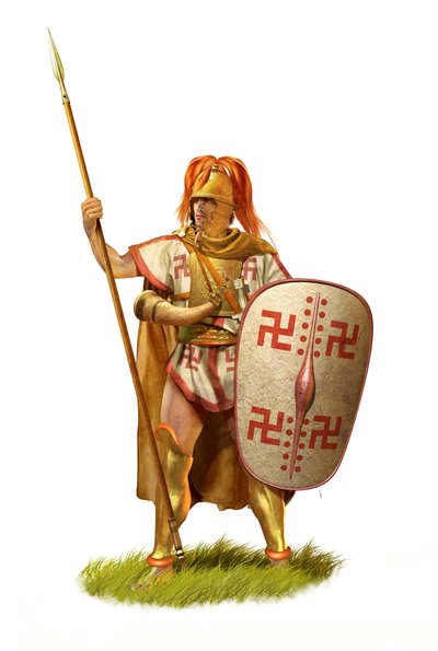 萨姆尼特步兵，公元前 3 世纪，古意大利，2020 年（铅笔画、数字油画、3d cgi） 作者 