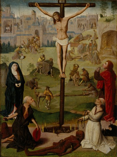 圣杰罗姆和圣多米尼克被钉十字架和激情中的场景 作者 Geertgen圈tot Sint Jans