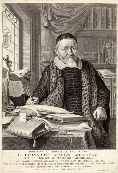D.Leonardus Marius Goezanus, pub.1654年的雕刻。 作者 克莱斯·科尼利斯松·莫亚特（Claes Corneliszoon Moeyaert）