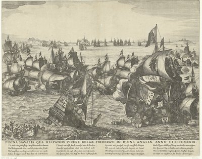 杜恩斯战役，1639 年
Pugna navalis qua Hispanos vicere Belgae Foederati in Duins Angliae Anno MDCXXXIX（物上标题） 作者 克拉斯·扬斯。 Visscher (II) (车间)